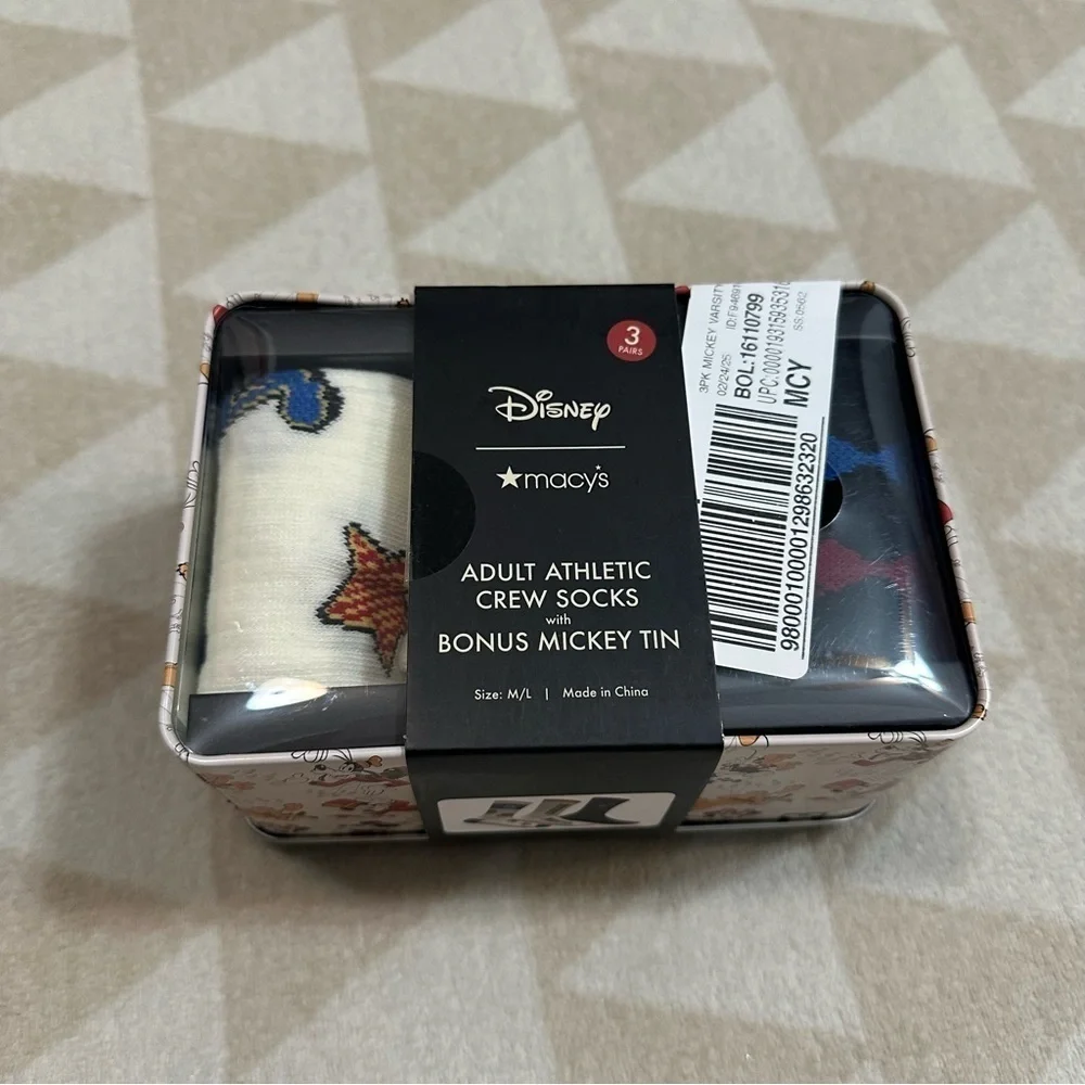 Disney | Macy's Adult Mickey & Friends Varsity Socks 3-Pack Gift Set